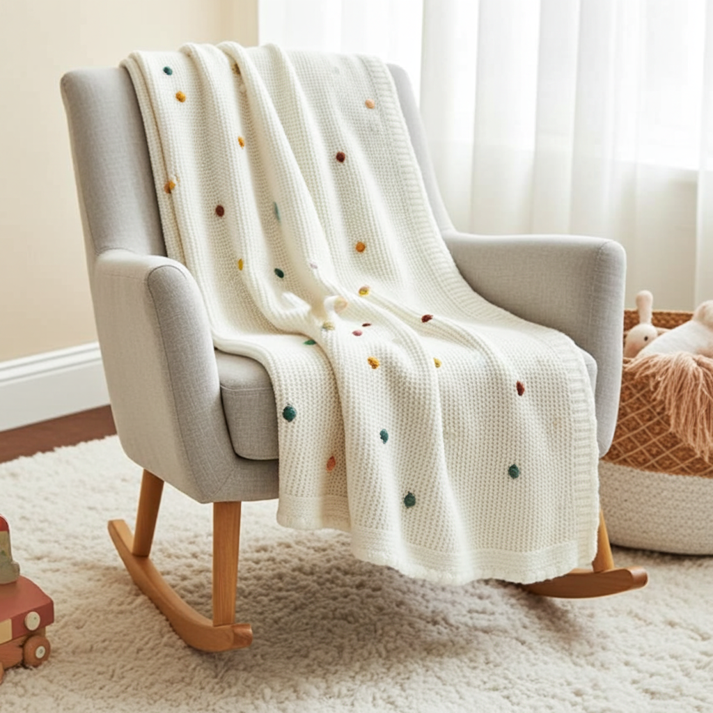 - Polkadot Knitted Baby Blanket - Soft 100% Cotton Baby Stork Swaddling & Receiving Blankets
