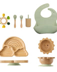 Green - Eco-Friendly Rainbow Bamboo Baby Feeding Set - 7pcs | Non-Slip Suction Cups & Teether Baby Stork Nursing & Feeding