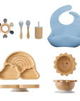 Blue - Eco-Friendly Rainbow Bamboo Baby Feeding Set - 7pcs | Non-Slip Suction Cups & Teether Baby Stork Nursing & Feeding