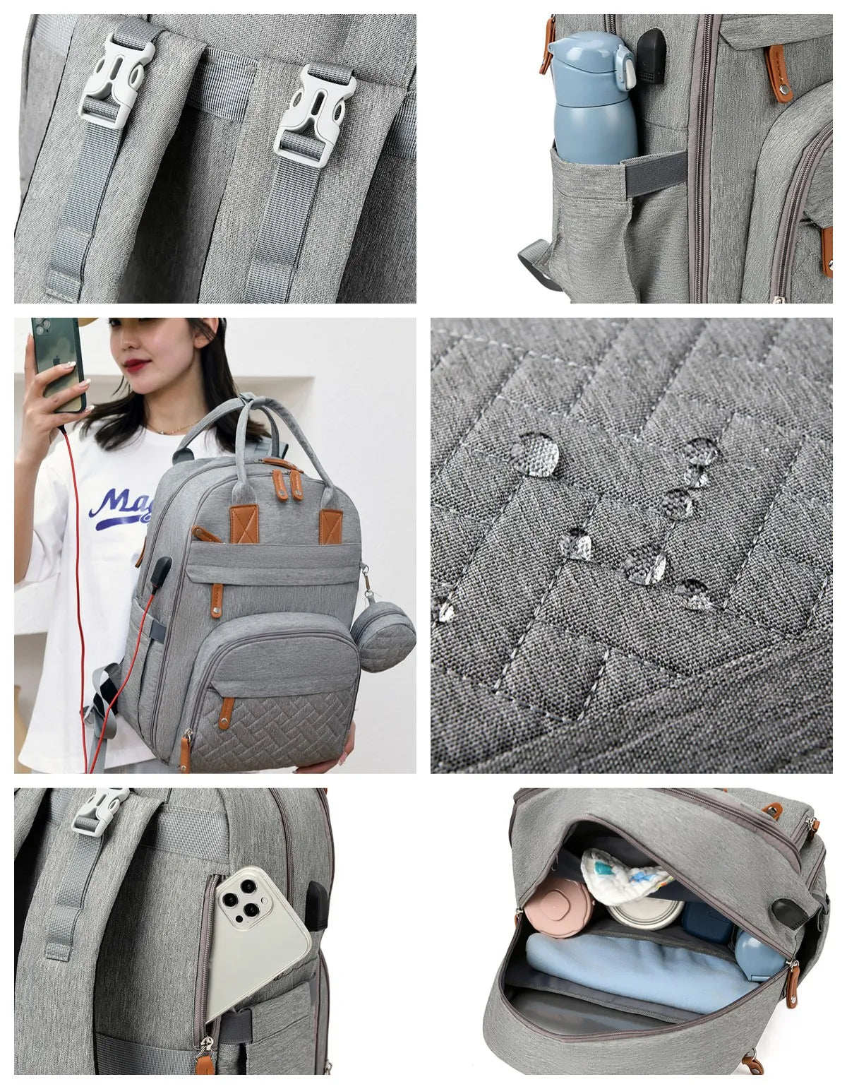 - 3-in-1 Unisex Nappy Bag Backpack with Foldable Changing Pad Baby Stork Diaper Wet Bags