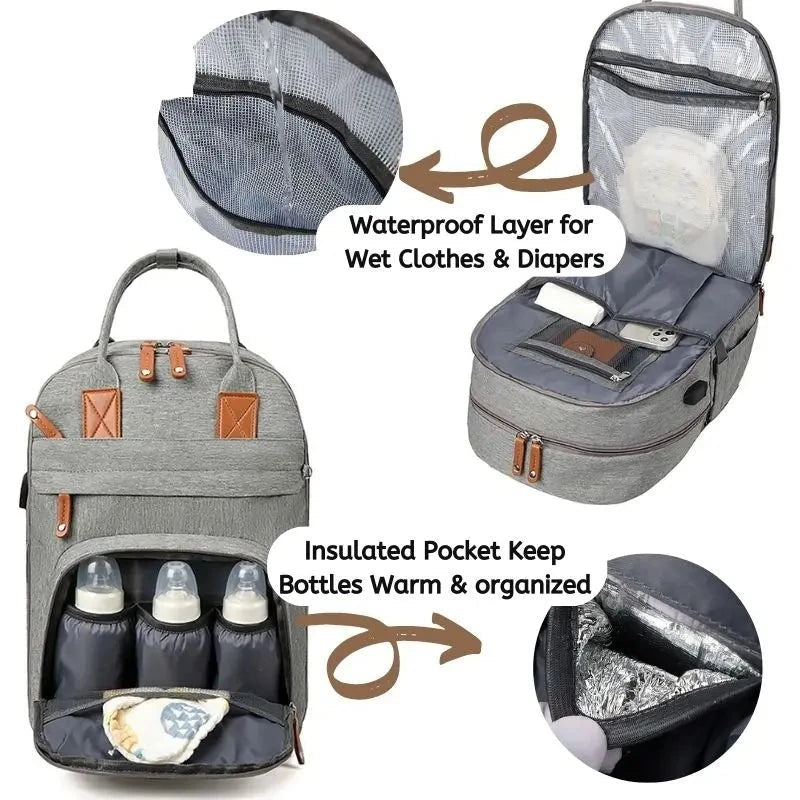 - 3-in-1 Unisex Nappy Bag Backpack with Foldable Changing Pad Baby Stork Diaper Wet Bags