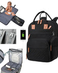 Black - 3-in-1 Unisex Nappy Bag Backpack with Foldable Changing Pad Baby Stork Diaper Wet Bags