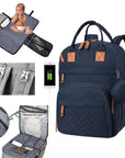Dark Blue - 3-in-1 Unisex Nappy Bag Backpack with Foldable Changing Pad Baby Stork Diaper Wet Bags