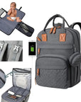 Dark Grey - 3-in-1 Unisex Nappy Bag Backpack with Foldable Changing Pad Baby Stork Diaper Wet Bags