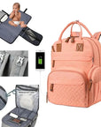 Pink - 3-in-1 Unisex Nappy Bag Backpack with Foldable Changing Pad Baby Stork Diaper Wet Bags