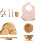 Pink - Eco-Friendly Rainbow Bamboo Baby Feeding Set - 7pcs | Non-Slip Suction Cups & Teether Baby Stork Nursing & Feeding
