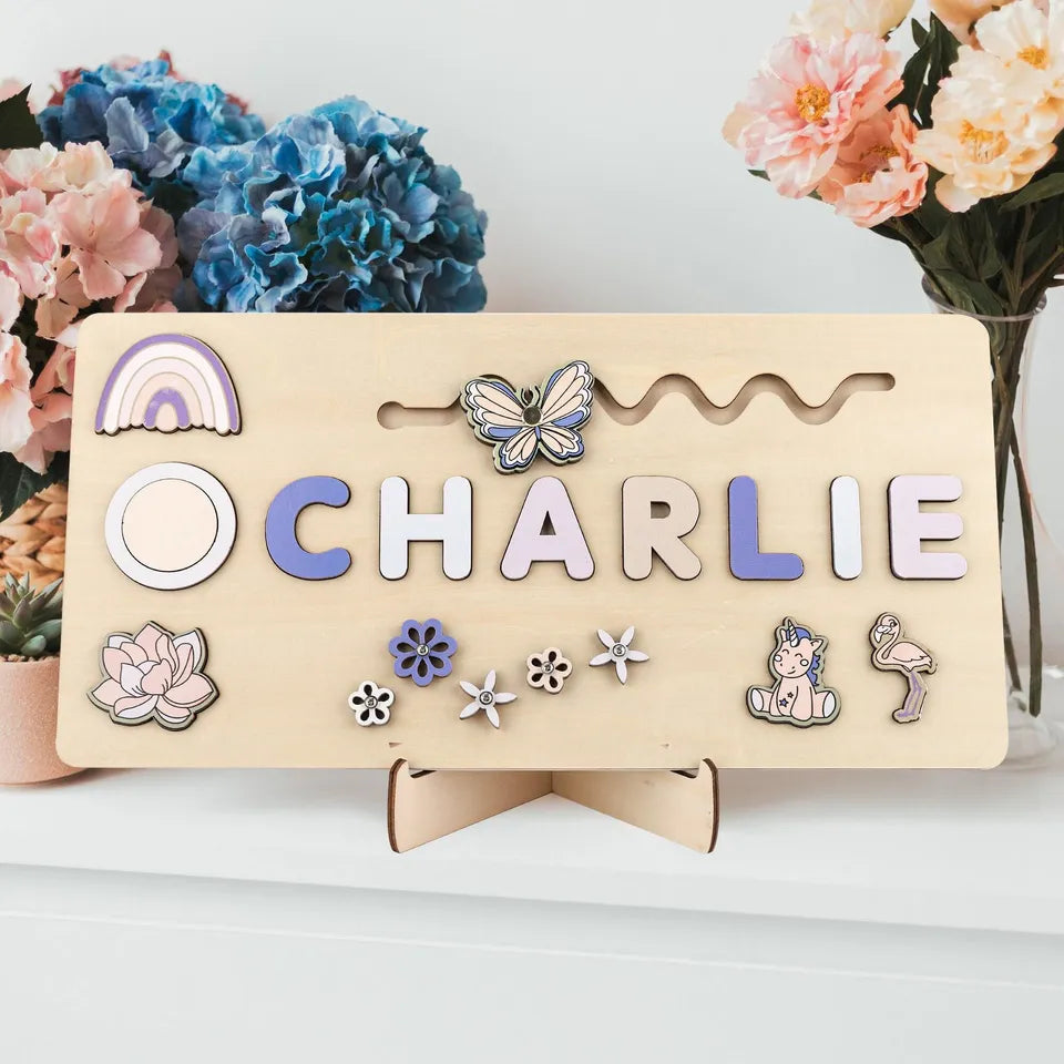 - Custom Personalised Name Puzzle - Educational Wooden Toy Baby Stork Puzzles