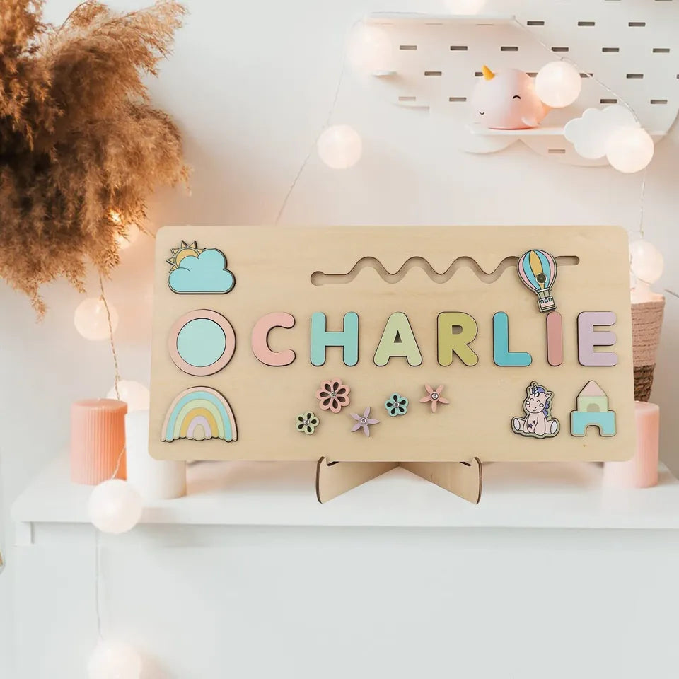 - Custom Personalised Name Puzzle - Educational Wooden Toy Baby Stork Puzzles