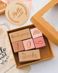 Pink - Keepsake Milestone Wooden Blocks Set | Pink, Blue & Classic Wood Storkke Gifting