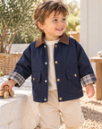 Kids Check Detail Collared Jacket