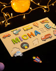 - Personalised Wooden Name Puzzle with Transportation Theme | Custom Wooden Puzzle for Toddlers Baby Stork Puzzles