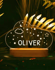 Cloudy Night - Personalised Name Acrylic Night Light - 12 Fun Designs Baby Stork Night Light