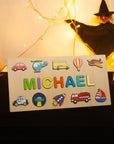 - Personalised Wooden Name Puzzle with Transportation Theme | Custom Wooden Puzzle for Toddlers Baby Stork Puzzles