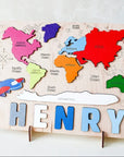 World Map - Personalised Wooden World Map Baby Name Puzzle | Montessori Learning Toy | Birthday Gift for Children Baby Stork Puzzles