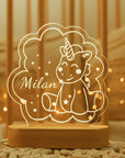 Unicorn - Personalised Name Acrylic Night Light - 12 Fun Designs Baby Stork Night Light