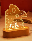 Rocket - Personalised Name Acrylic Night Light - 12 Fun Designs Baby Stork Night Light