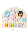 Mermaid - Custom Wooden Mermaid Name Puzzle | Personalised Learning Toy for Kids Baby Stork Puzzles