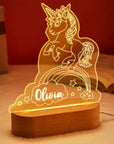 Unicorn Rainbow - Personalised Name Acrylic Night Light - 12 Fun Designs Baby Stork Night Light