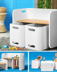 - Kids 3-Piece Table & Chairs Set – Multifunctional Storage Desk (White & Natural) Keezi Kids Furniture > Outdoor > Outdoor Dining Sets