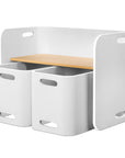 - Kids 3-Piece Table & Chairs Set – Multifunctional Storage Desk (White & Natural) Keezi Kids Furniture > Outdoor > Outdoor Dining Sets
