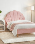 - King Single Velvet Bed Frame with Scallop Headboard & Bedside Table | Pink Baby Stork Furniture > Bedroom > Beds & Bed Frames