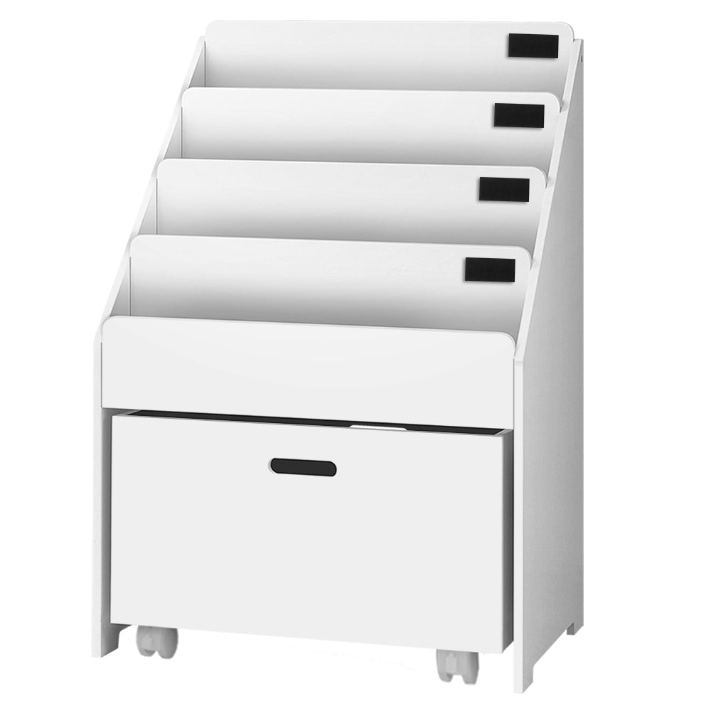 4-Tier Kids Bookshelf Storage Organiser | Children's Bookcase with Chalkboard Labels & Drawer
