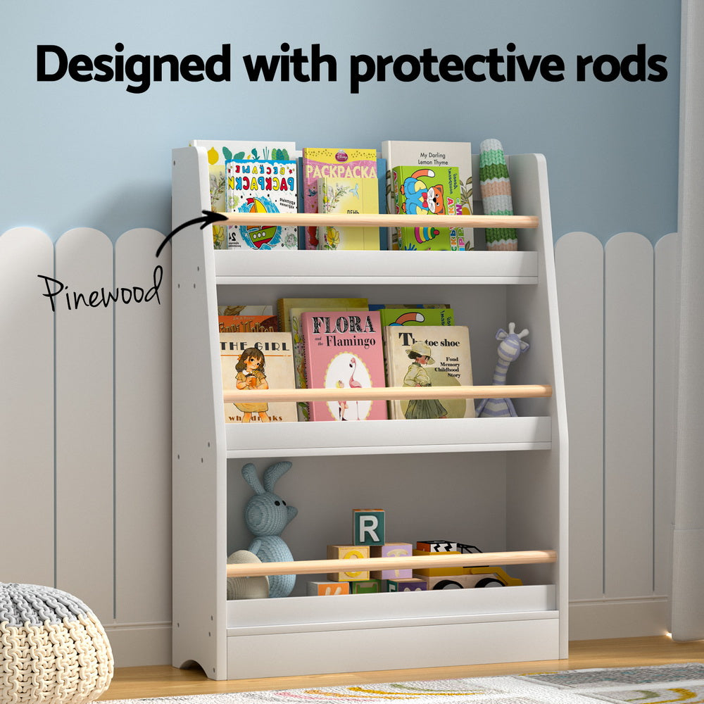 3-Tier Kids Bookshelf – Book & Toy Organiser with Protective Rods