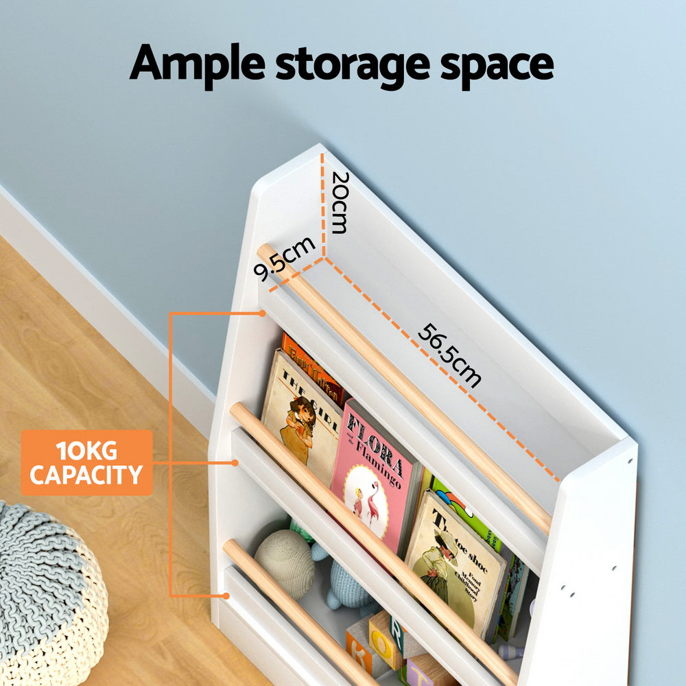 3-Tier Kids Bookshelf – Book & Toy Organiser with Protective Rods