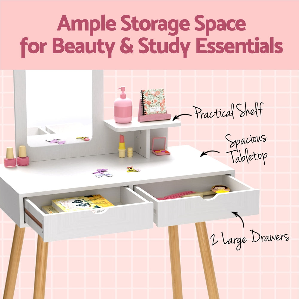 - Kids Dressing Table Vanity Set with Stool & Mirror | Wooden Makeup Desk Baby Stork Baby & Kids > Kid's Furniture > Kid's Dressers, Cupboards & Wardrobes