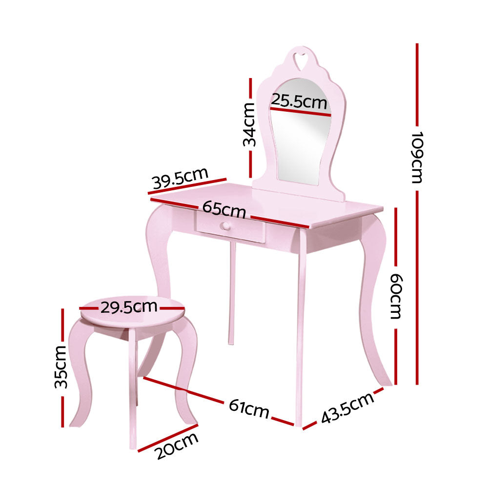 Kids Princess Dressing Table & Stool Set | Pink