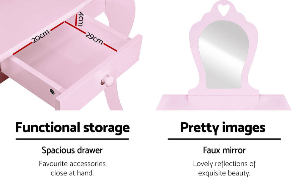 Kids Princess Dressing Table & Stool Set | Pink