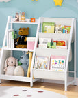 - 3-Tier Kids Bookshelf with Sling Storage – White Keezi Kids Baby & Kids > Kid's Furniture > Kid's Bookcases & Shelves