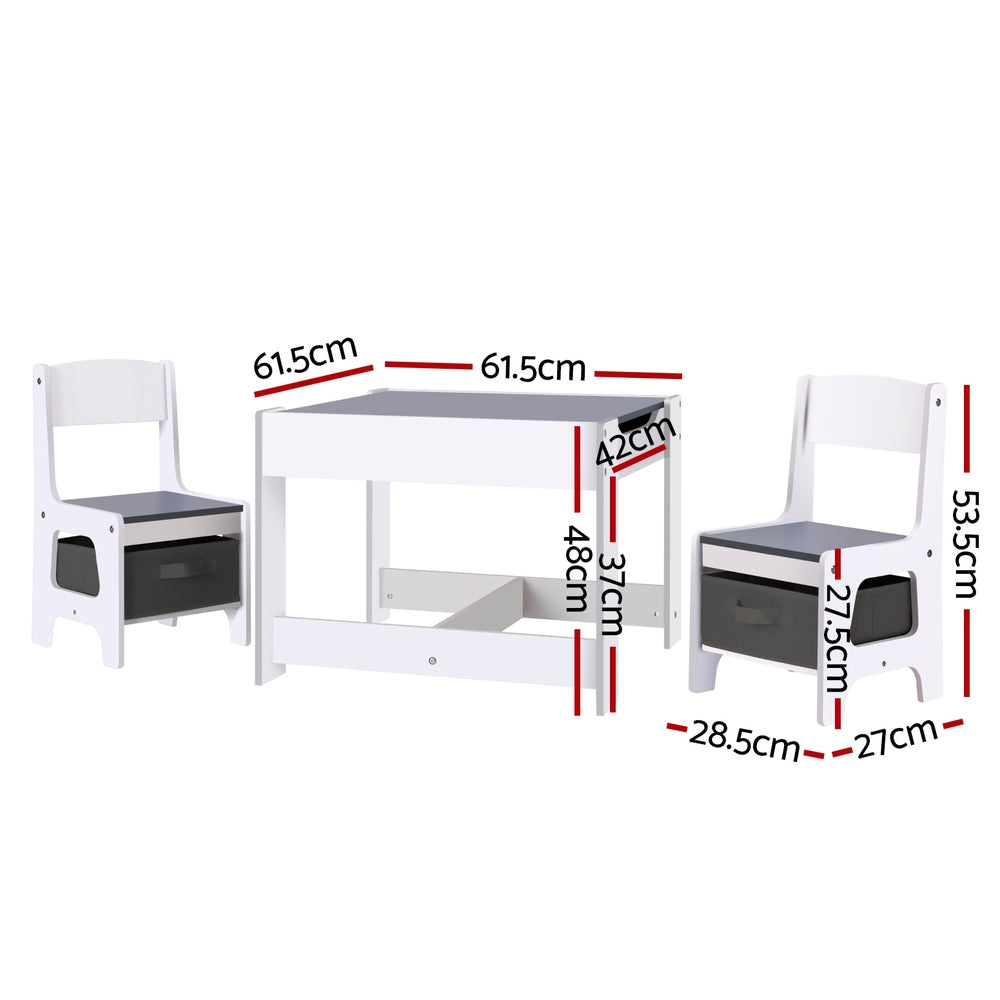Children's Table and Chairs Set – Grey Chalkboard Desk with Storage
