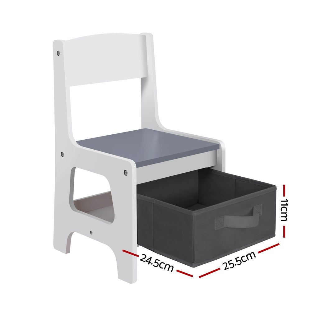 Children's Table and Chairs Set – Grey Chalkboard Desk with Storage