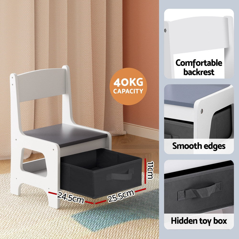 Children's Table and Chairs Set – Grey Chalkboard Desk with Storage