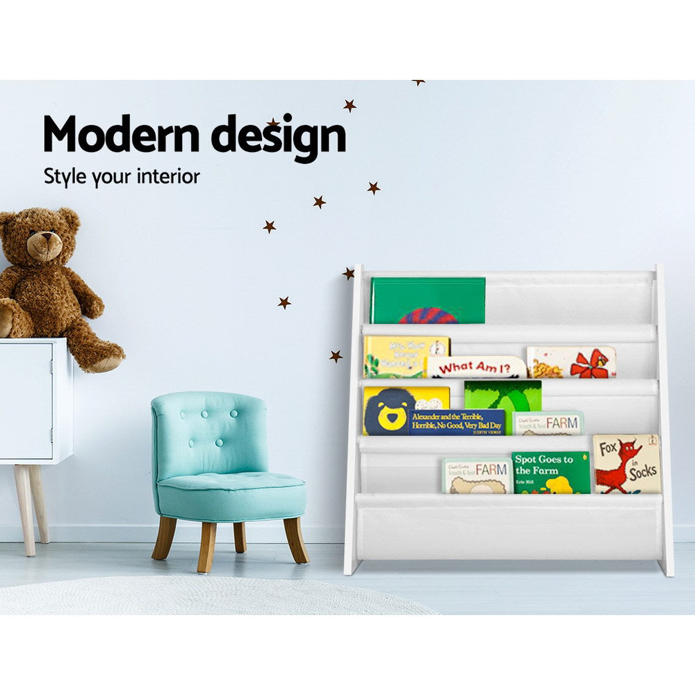 - 4-Tier Kids Bookshelf | Magazine Shelf & Bookcase Organizer – White Keezi Baby & Kids > Kid's Furniture > Kid's Bookcases & Shelves