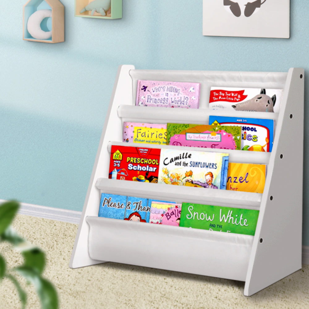 - 4-Tier Kids Bookshelf | Magazine Shelf & Bookcase Organizer – White Keezi Baby & Kids > Kid's Furniture > Kid's Bookcases & Shelves