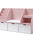 - Kids Bookshelf & Storage Unit with Reading Bench – Pink & White Baby Stork Baby & Kids > Kid's Furniture > Kid's Bookcases & Shelves