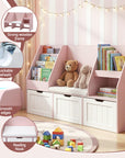 - Kids Bookshelf & Storage Unit with Reading Bench – Pink & White Baby Stork Baby & Kids > Kid's Furniture > Kid's Bookcases & Shelves