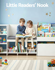 - Kids Storage Unit with Reading Bench and Toy Compartments | White Keezi Baby & Kids > Kid's Furniture > Kid's Bookcases & Shelves