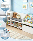 - Kids Storage Unit with Reading Bench and Toy Compartments | White Keezi Baby & Kids > Kid's Furniture > Kid's Bookcases & Shelves