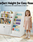 - Kids Bookshelf with Fabric Book Sling & Drawer | White Storage Organiser Keezi Baby & Kids > Kid's Furniture > Kid's Bookcases & Shelves