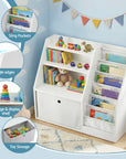 - Kids Bookshelf with Fabric Book Sling & Drawer | White Storage Organiser Keezi Baby & Kids > Kid's Furniture > Kid's Bookcases & Shelves