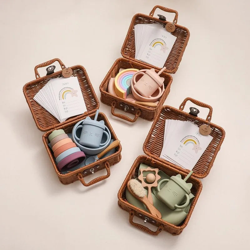 - Elegant Vintage-Inspired Baby Gifting Basket Set in Mint Storkke Gifting