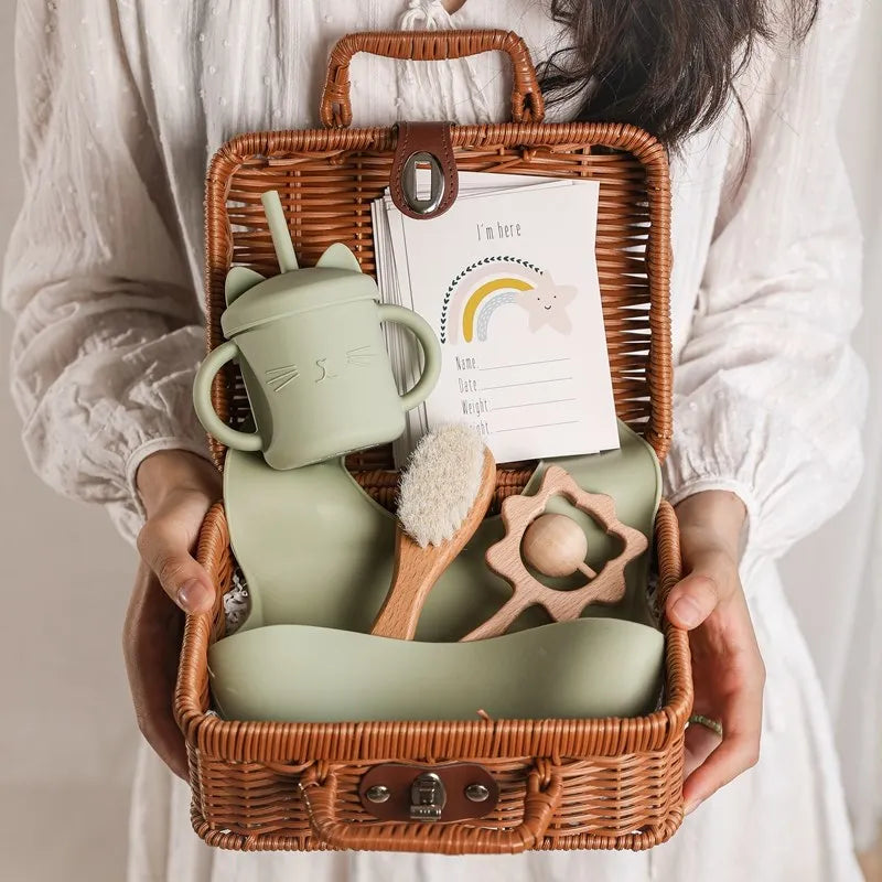 - Elegant Vintage-Inspired Baby Gifting Basket Set in Mint Storkke Gifting