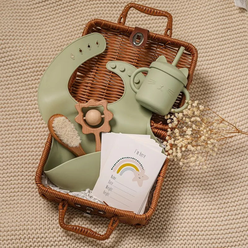 - Elegant Vintage-Inspired Baby Gifting Basket Set in Mint Storkke Gifting