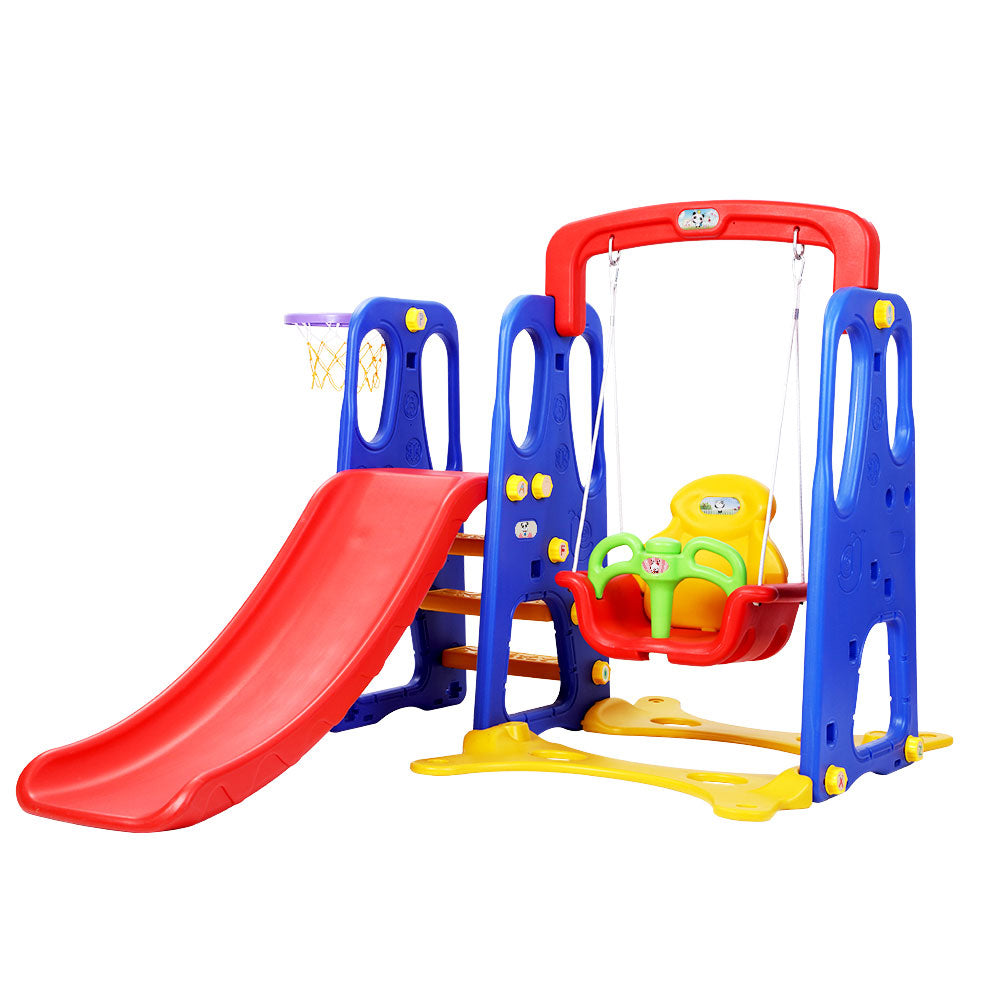 Kids 3-in-1 Slide & Swing Playset with Basketball Hoop | Indoor & Outdoor Playground