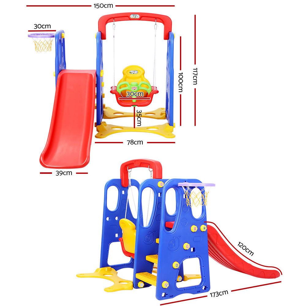 Kids 3-in-1 Slide & Swing Playset with Basketball Hoop | Indoor & Outdoor Playground