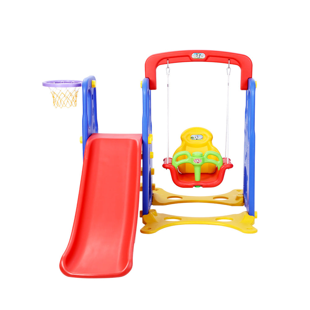 Kids 3-in-1 Slide & Swing Playset with Basketball Hoop | Indoor & Outdoor Playground