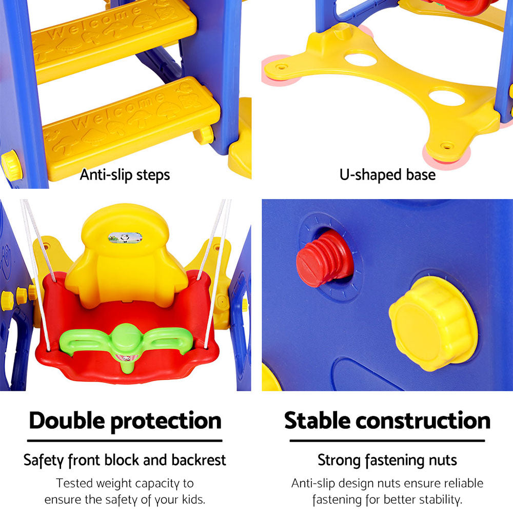Kids 3-in-1 Slide & Swing Playset with Basketball Hoop | Indoor & Outdoor Playground